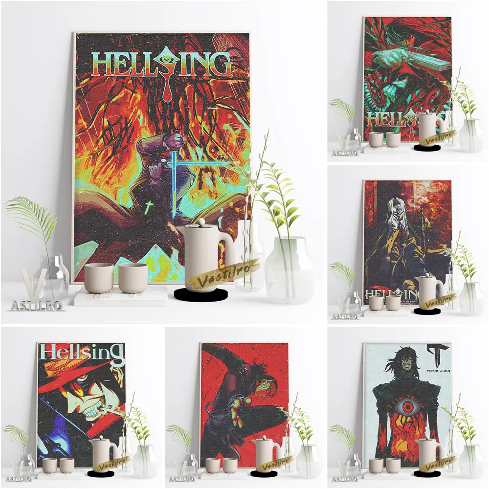 

Hellsing Vampire Dark Comic Vintage Poster Japan Cartoon Character Anime Wall Picture Children Room Home Decor Otaku Collection