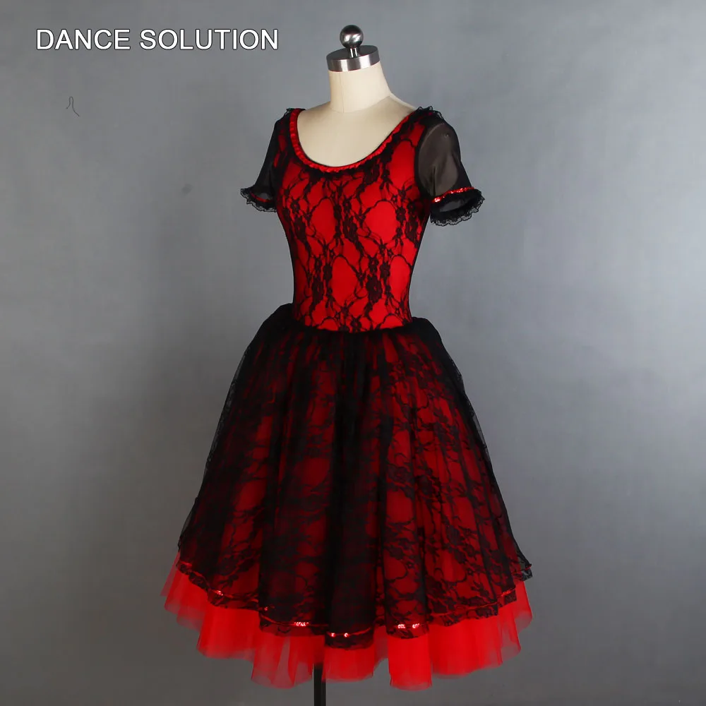 Романтическое балетное платье с красной планкой кружевом для детей и взрослых