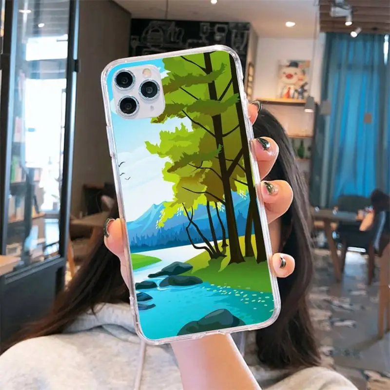 

Beach ocean sun moon forest Phone Case Transparent soft For iphone 5 6 7 8 11 12 s c se plus mini x xs xr pro max