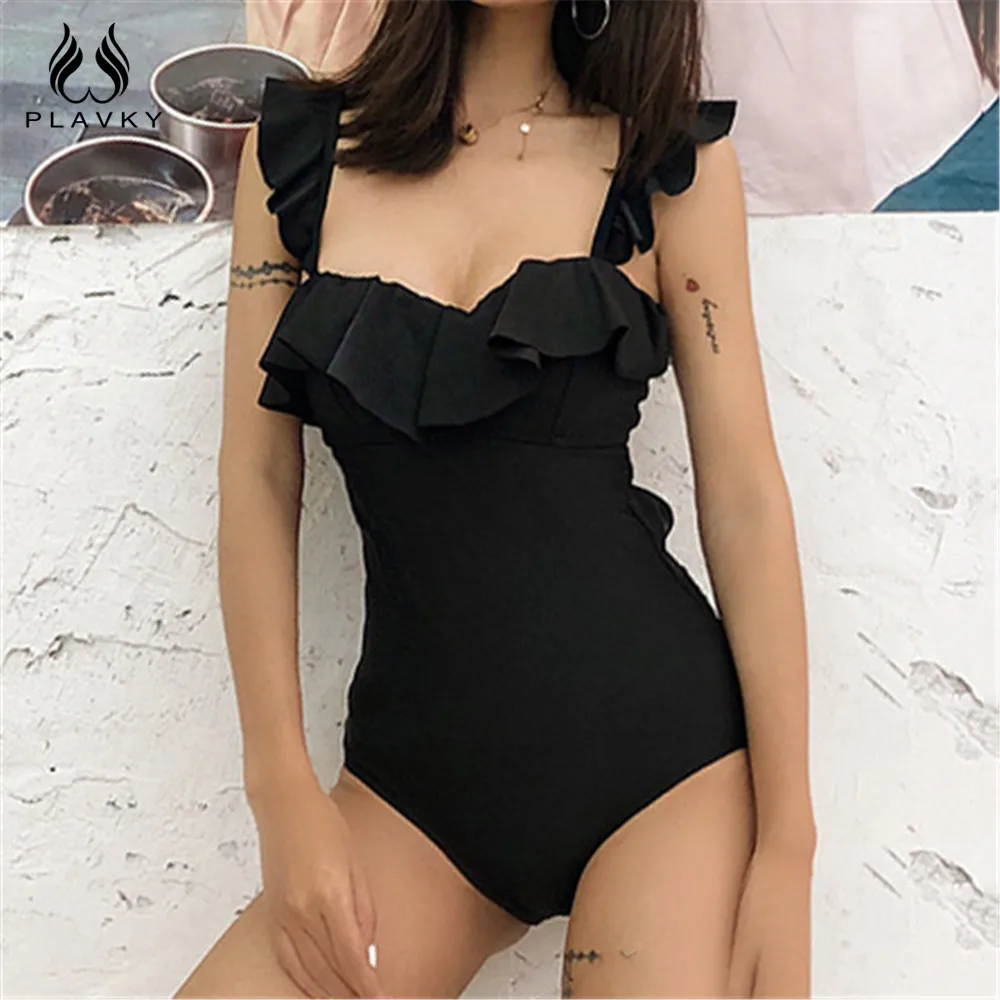 Сексуальный женский сплошной черный бандо цельный купальник пуш ап боди Дамский