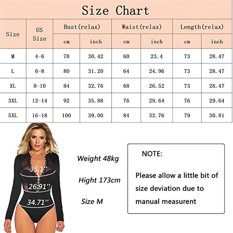 Comeonlover Для женщин прозрачный сетчатый кружевной комбинезон с длинным рукавом