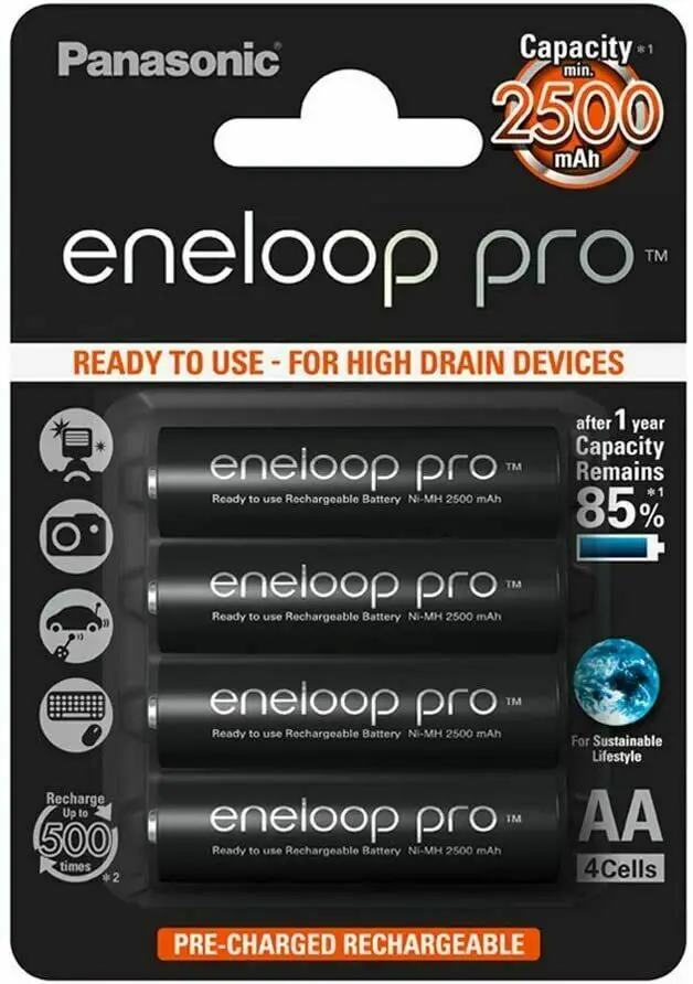 4x Panasonic Eneloop PRO AA HR06 2500 мАч NiMH перезаряжаемые батареи предварительно заряженные |