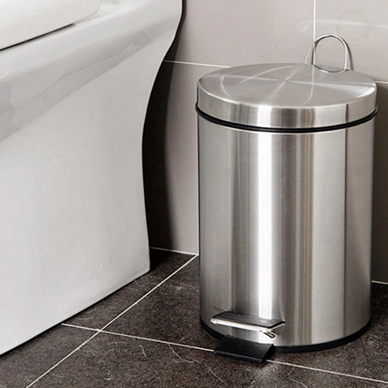 

8L Bathroom Trash Can Round Step Foot Pedal Dustbin Bucket & 8 Inch Carbon Steel Round Chiffon Cake Pan Removable