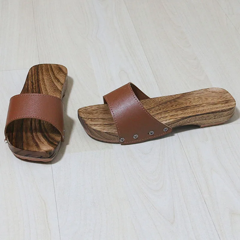 Женские деревянные шлепанцы Geta модные с заклепками женские сандалии Zapatos De Mujer