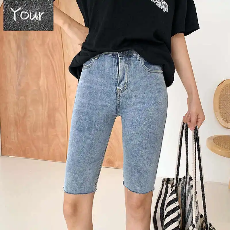 

Summer Knee Length Denim Shorts Women Streetwear Vintage Straight High Waist Jeans Shorts Loose Midi Woman Shorts Capri C6203