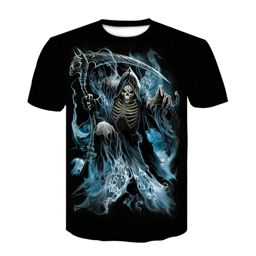 

new men's T-shirt summer fashion short-sleeved 3D round neck tops skull element shirt trendy men's T-shirt