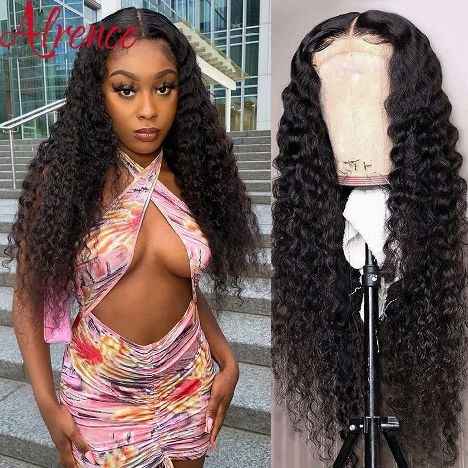 

HD Transparent Deep Wave Lace Front Wig Brazilian Human Hair Kinky Curly 13x6 13x4 4x4 Lace Closure Frontal Wig Alrence Hair