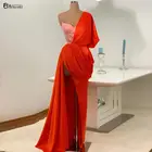 Женское длинное вечернее платье, оранжевое шифоновое платье с одним открытым плечом и разрезом, платье для вечеринки, 2021