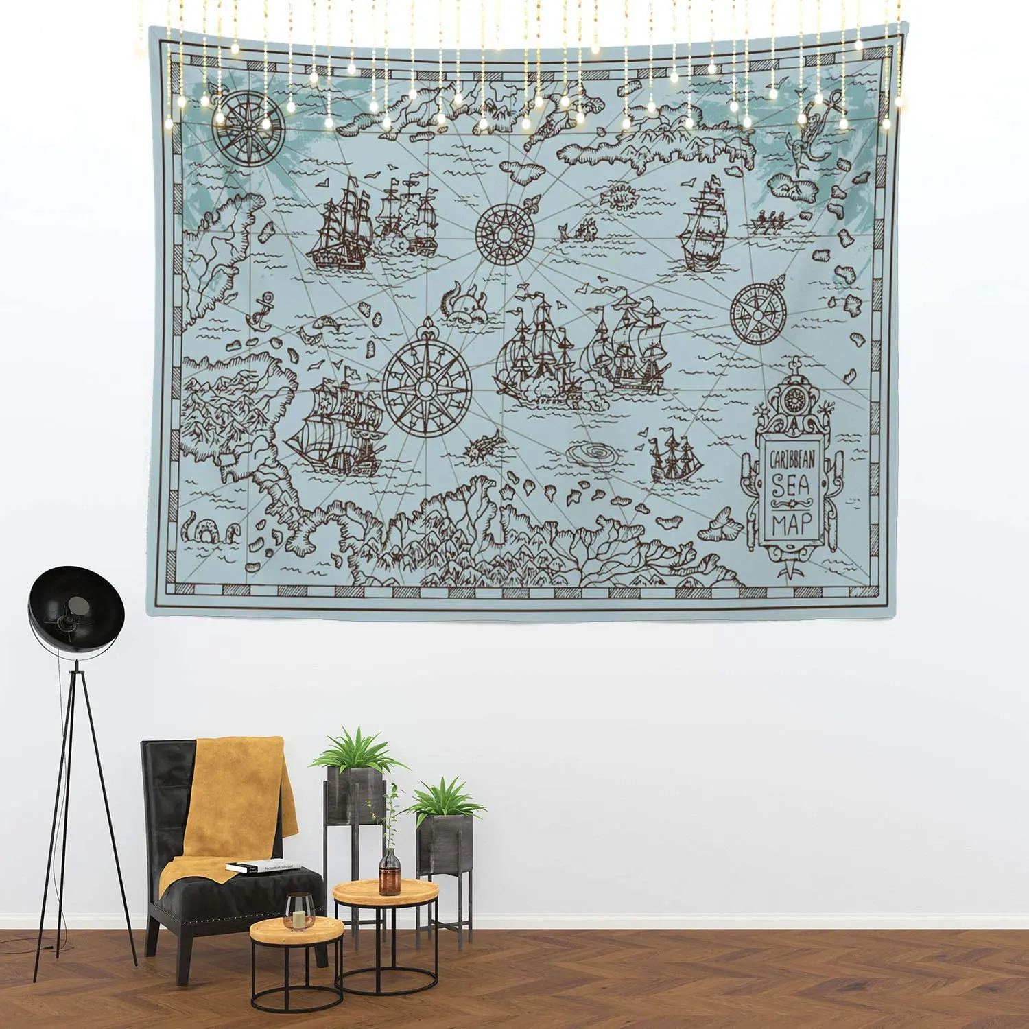 Hompon карта гобелен Пиратская Карта сокровищ парусник рисунок на стене большой