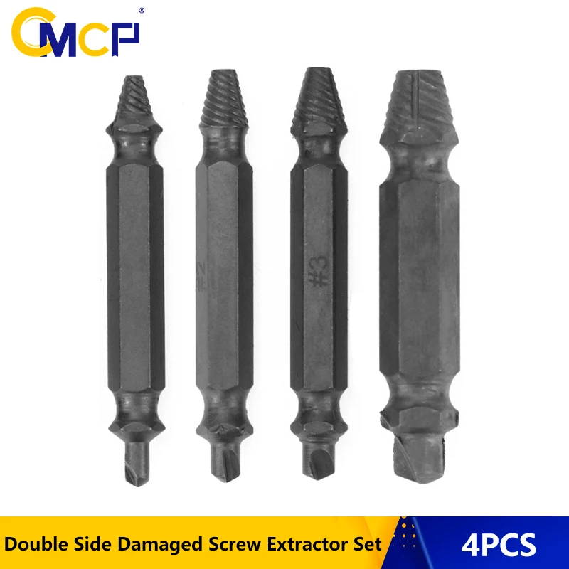 

CMCP 4pcs Nitriding Coating 1# 2# 3# 4# Double Side Damaged Screw Extractor Drill Bits Set Easy Out Broken Screw Remover