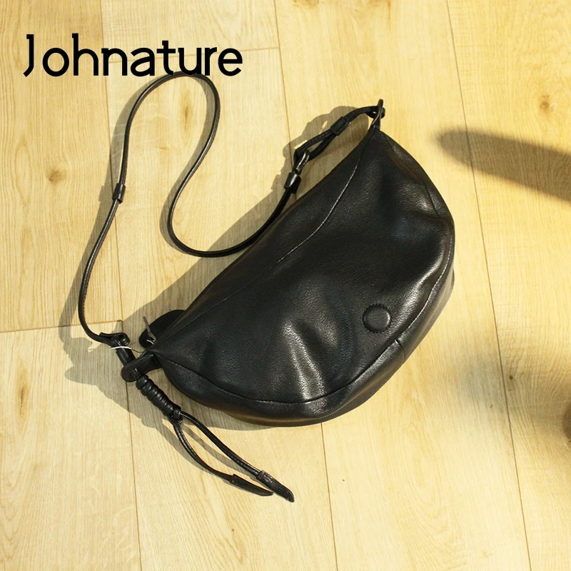 

Johnature Leisure Hobos Bag 2021 New Genuine Leather Crossbody Bags For Women Versatile Nature Soft Cowhide Shoulder Bags