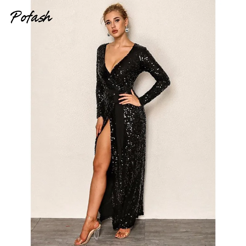 Pofash обувь расшитая блестками Цвет Черный Однотонные вечерние платья для женщин с