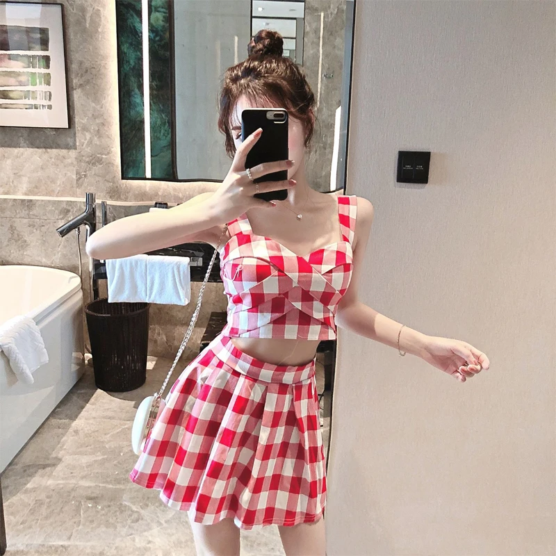 Клубное женское летнее платье 2020 новинка пикантный клетчатый жилет с открытой