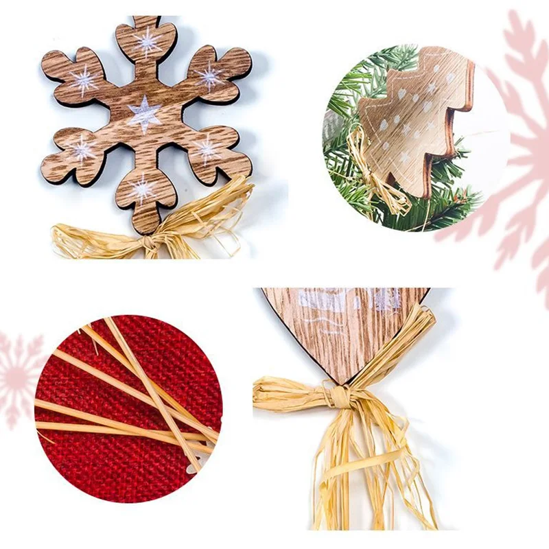 1 Set 10 Pcs Printing Wooden Christmas House Tree Star Shape Pendants Plugin Xmas Ornaments Home Party Decoration |