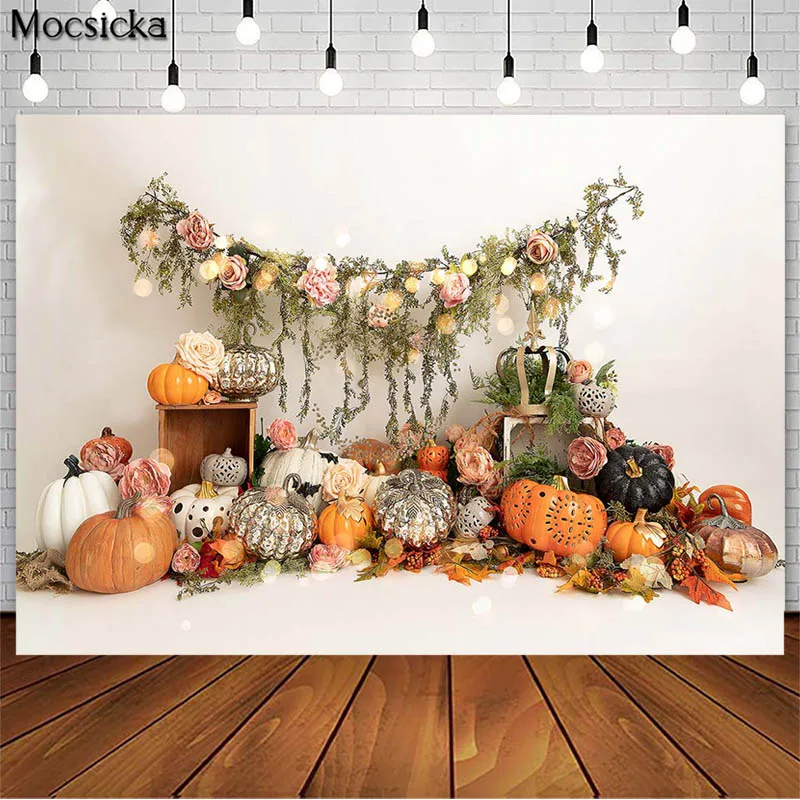 

Фон для фотосессии с изображением тыквы и цветов на день рождения