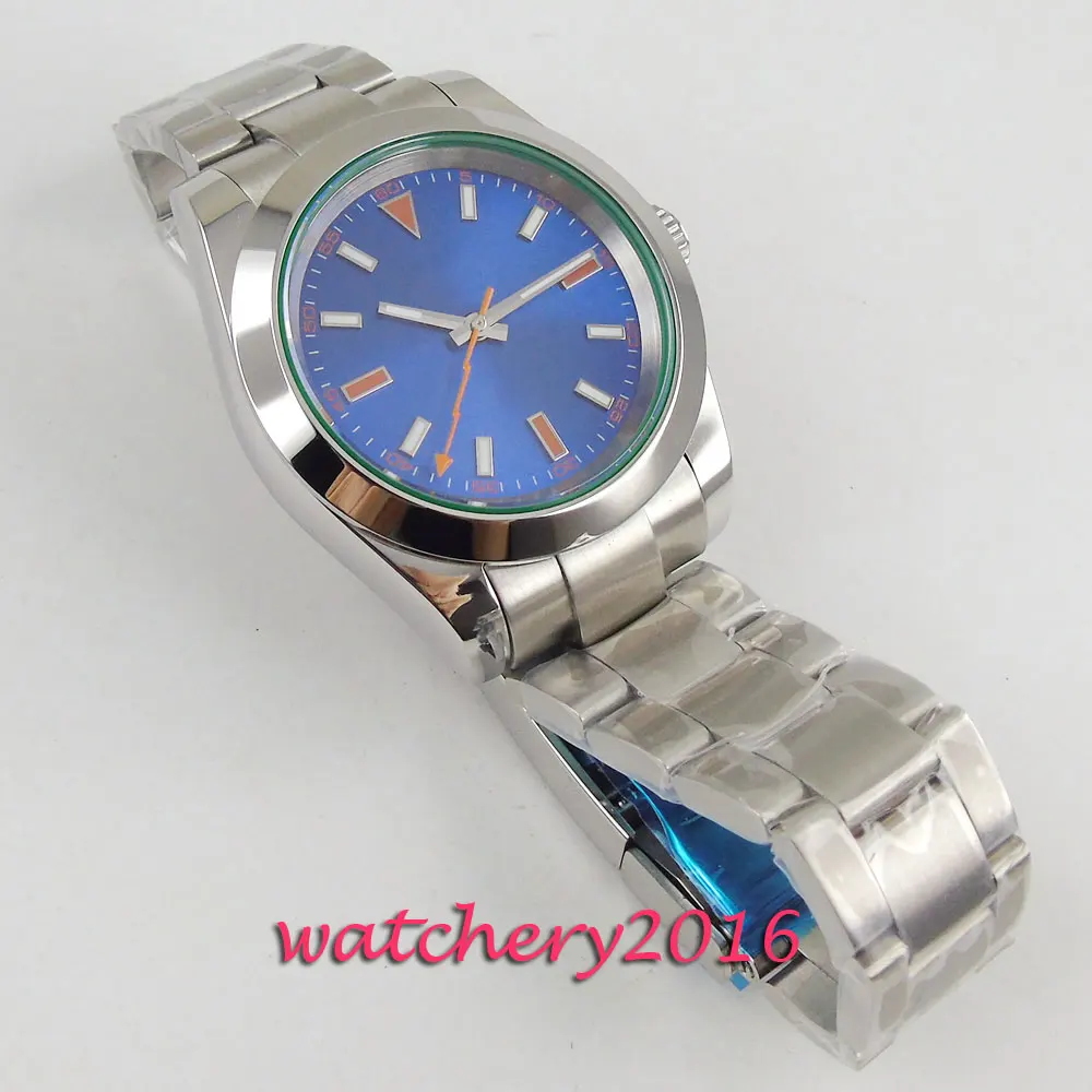 40 мм синий циферблат чехол из нержавеющей стали сапфировое стекло нержавеющая