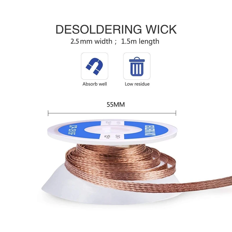 Desoldering Wick &amp Pump 3 Pcs Solder Sucker 2 Wick(2.5Mm Width 1.5M Length) Remover Kit For D | Инструменты