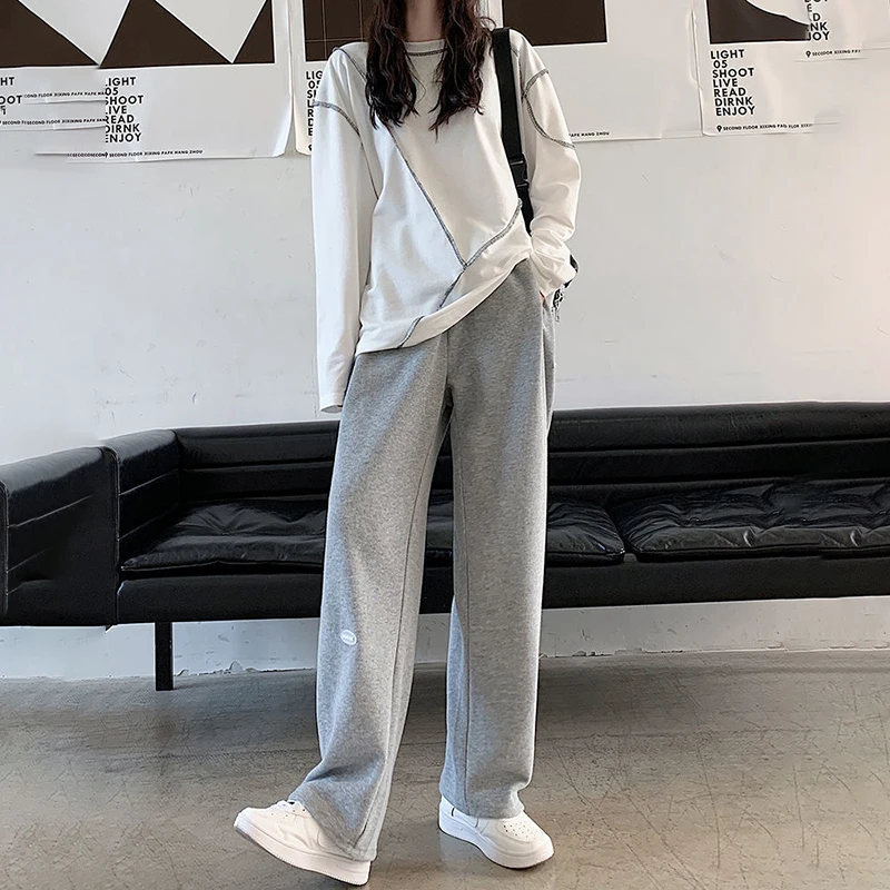 

Spring 2022 Solid Color Elastic Waist Casual Pants For Women Capris Oversized Gray Cargo Women Sweatpants Joggers Harajuku