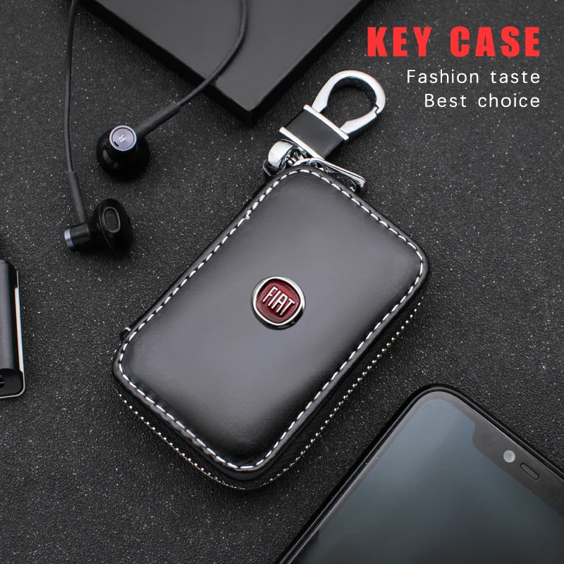 Genuine Leather Key Wallet Car Key Case Compatible with Fiat Panda Bravo Punto Linea Croma 500 595 Accessories - Multi-Function Key Holder image 2