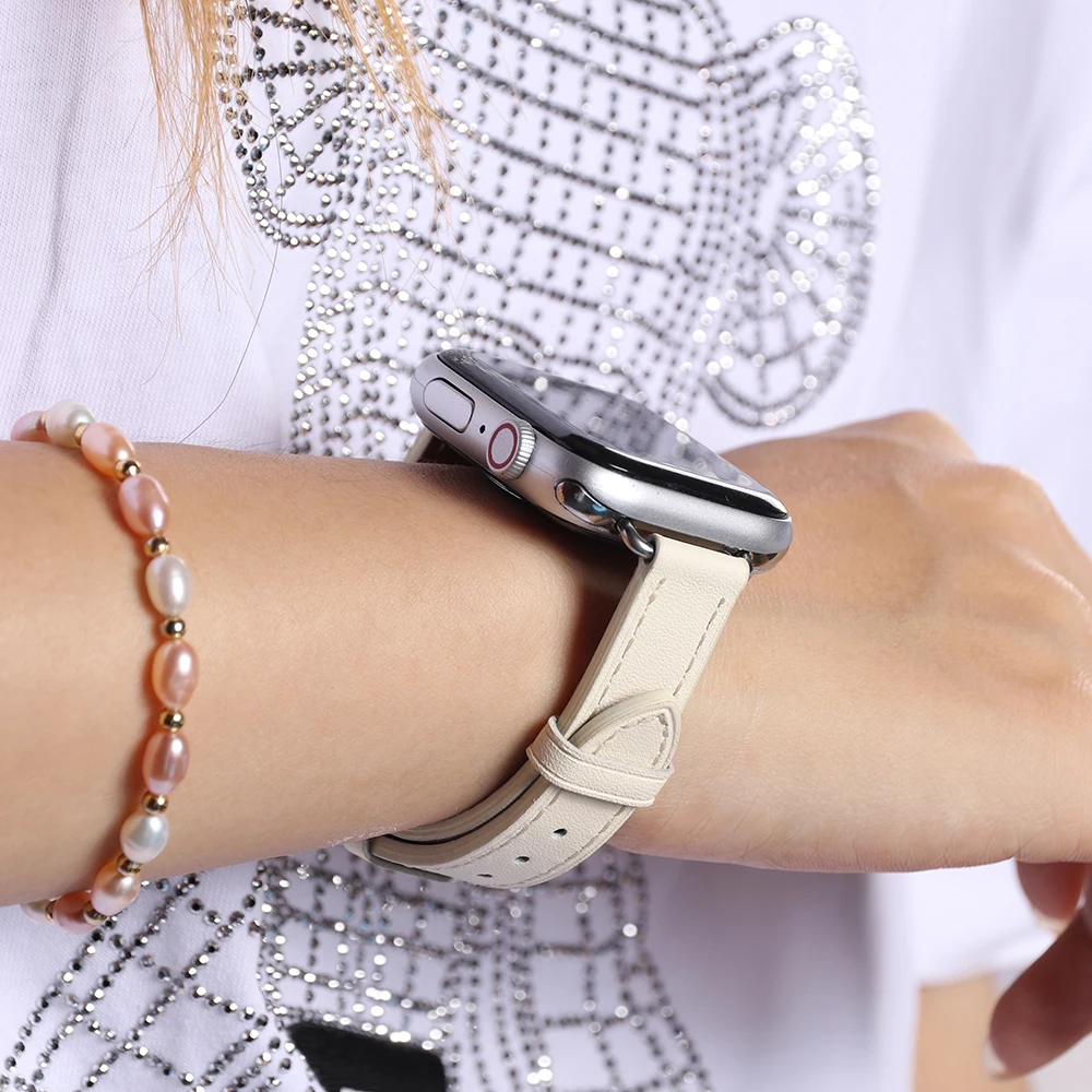 Leather Double Tour Strap For Apple Watch Band Ultra 49mm Sport Bracelet For iWatch 8 7 6 SE 40/44mm 41mm 45mm 38/42mm Watchband