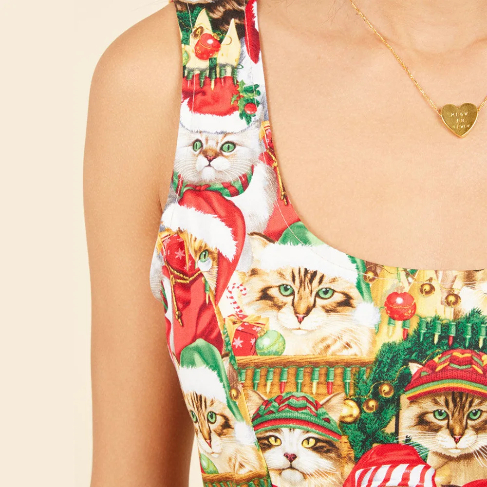 Женское рождественское платье модные платья-трапеции до колен с круглым вырезом