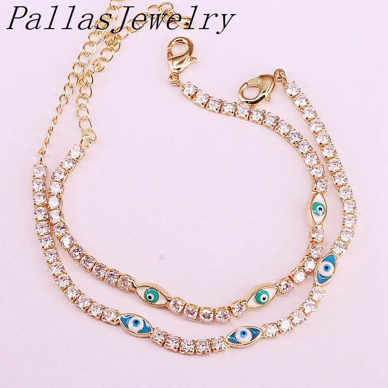 10 штук 2019 счастливого турецкого эмальевого глаза теннисная цепочка с браслетом из золотого цвета, милый регулируемый для девочек.