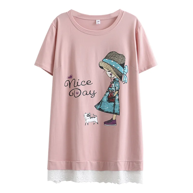 

Women T Shirt Plus Size Tees 2021 Summer Fashion Casual Clothes Short Sleeve Plus Size Tops Cartoon Girl Print Camiseta Mujer