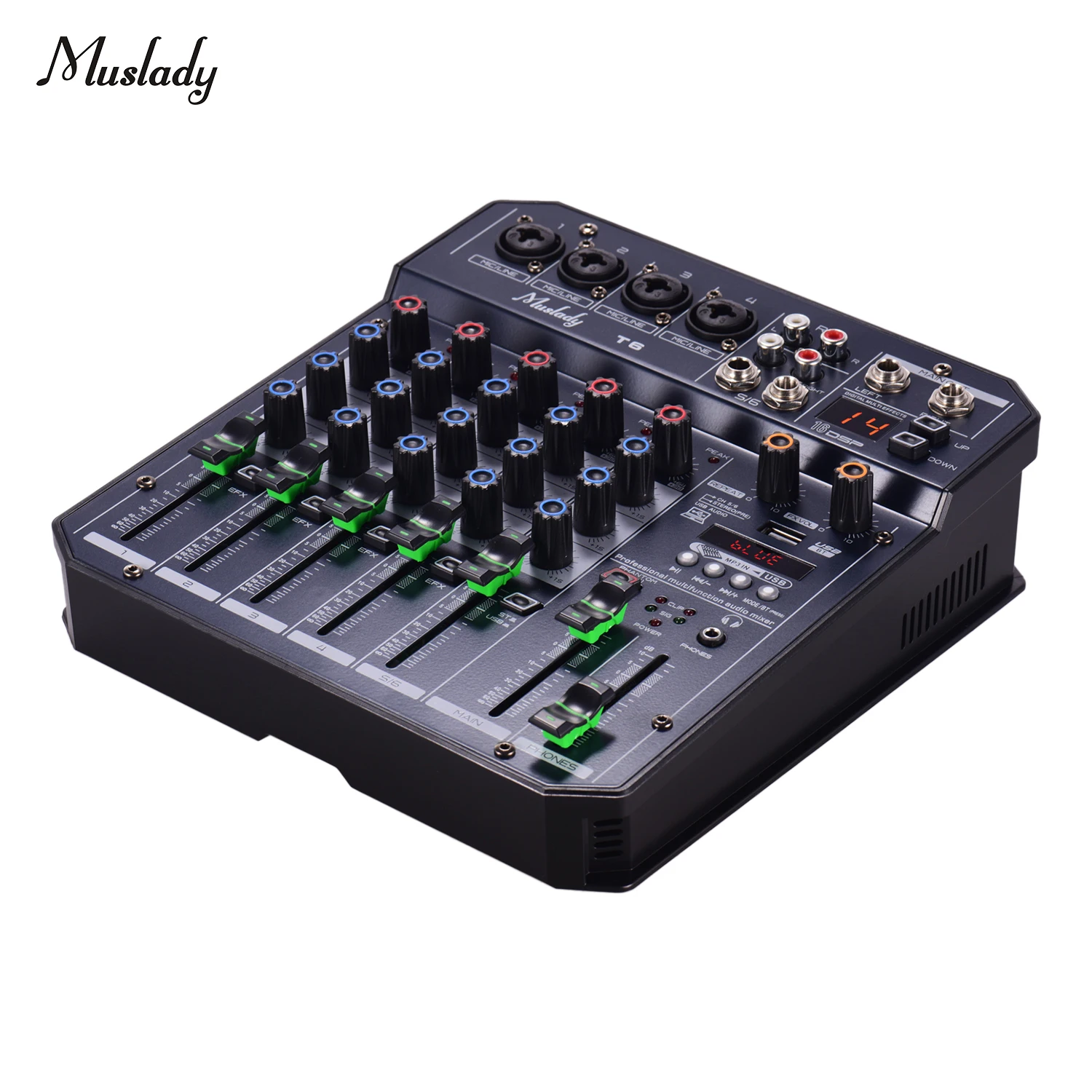 Muslady T6 Портативный 6 канальный звуковая карта микшерный пульт звукомикшер