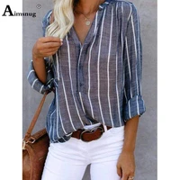 plus size women fashion leisure shirt long sleeve basic tops casual stripes blouse 2021 autumn loose shirt clothing femme 5xl