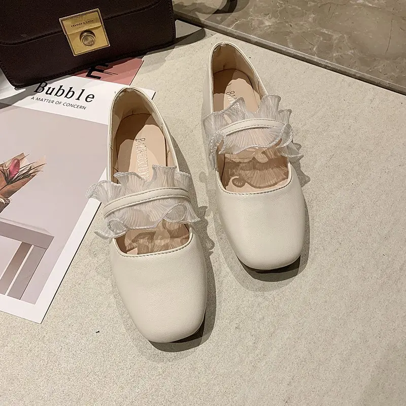 

2021 Spring Woman Flats Lace Boat Shoes Suede Slip on Flat Shoes Summer Flat Heels Solid Ladies Shoes Women Black Soft Leather