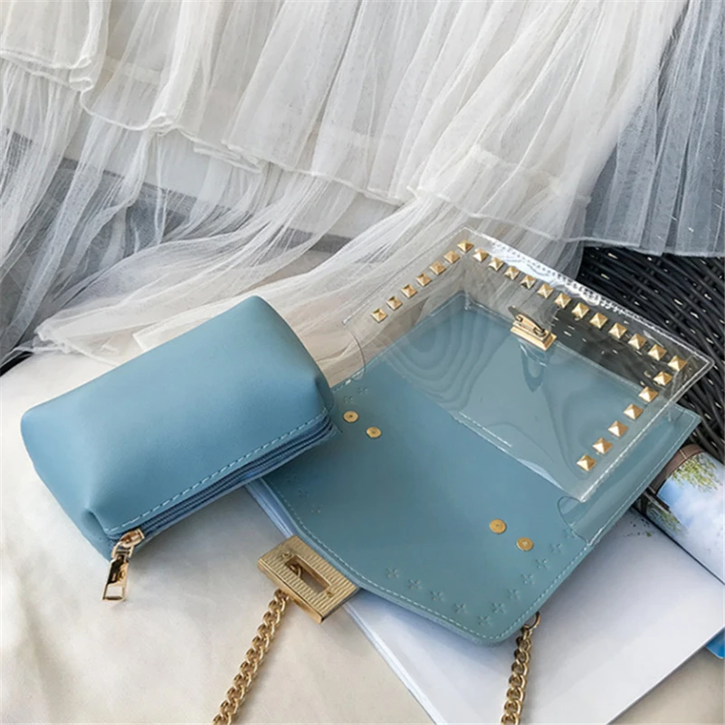 Женские Модные прозрачные сумки с пряжкой квадратная сумка мессенджер из ПВХ