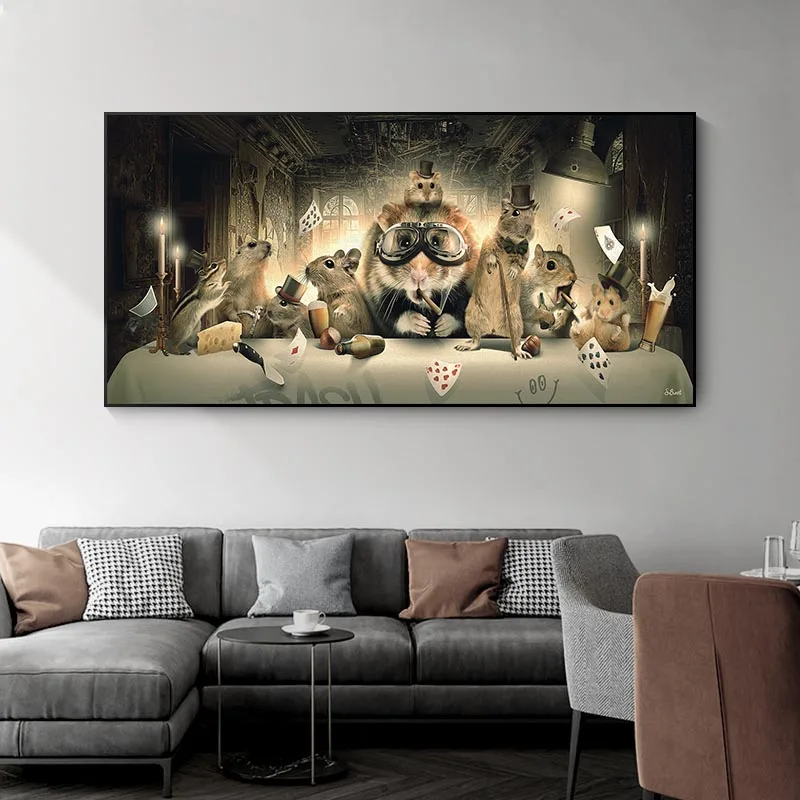 

Gentleman's Squirrel At The Table Canvas Paintings Posters and Animals Playing Poker Prints Wall Art Picture for Living Room