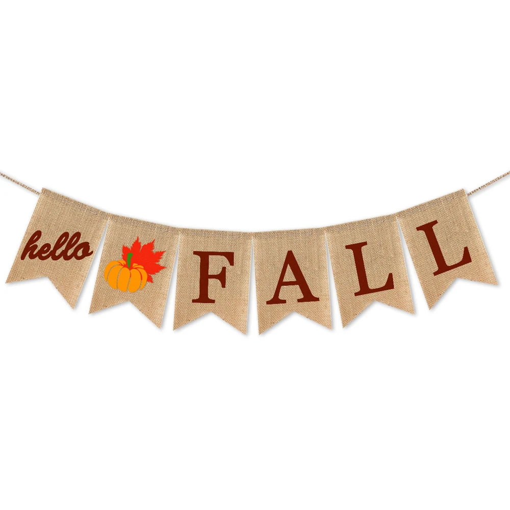 Rustic Hello Fall Banner with Pumpkin and Maple Leaf Autumn Halloween Thanksgiving Mantel Fireplace Garland Decoration | Дом и сад
