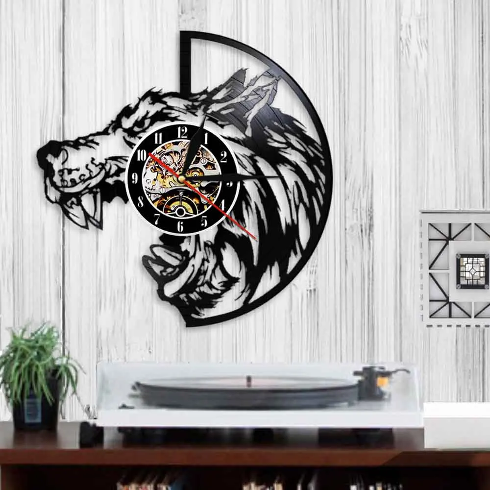 Волчья Голова силуэт настенные часы властные свирепые дикие животные виниловая