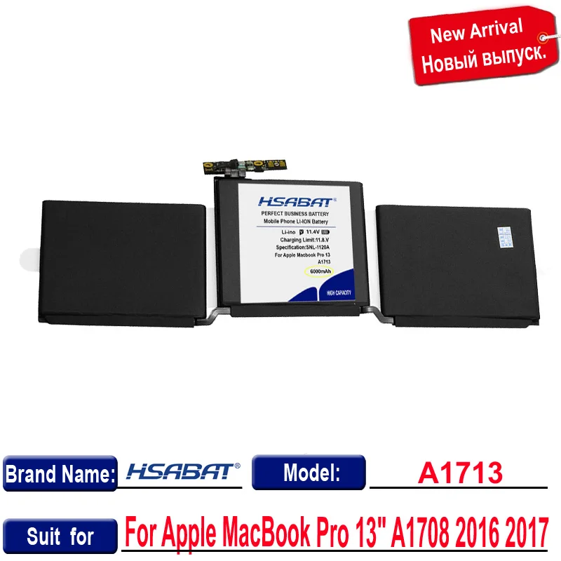 Аккумулятор A1713 100% мА · ч для ноутбука Macbook Pro 13 дюймов A1708 6000 2016 2017 года MLL42CH/A MLUQ2CH/A в