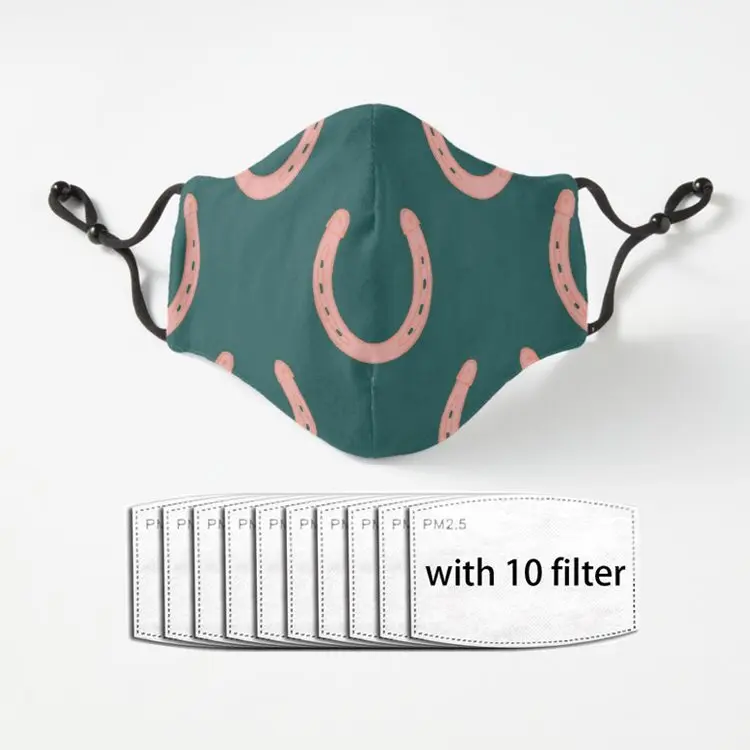 

Маска-подковы Lucky с принтом для взрослых, пылезащитная многоразовая Роскошная Полиэстеровая маска для лица с фильтром, розового и зеленого ...