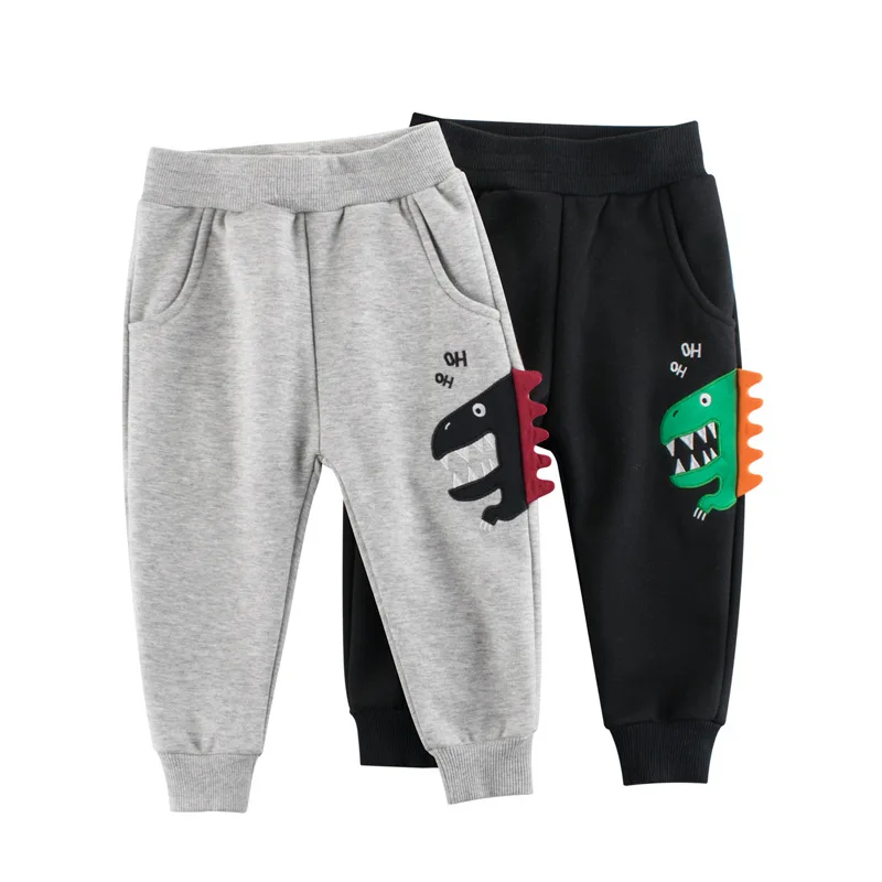 

2021 Autumn Children Long Pants Cotton Dinosaur Cartoon Sweatpants Kids Plus Velvet Pant Spring Winter Boys Girls Sport Trousers