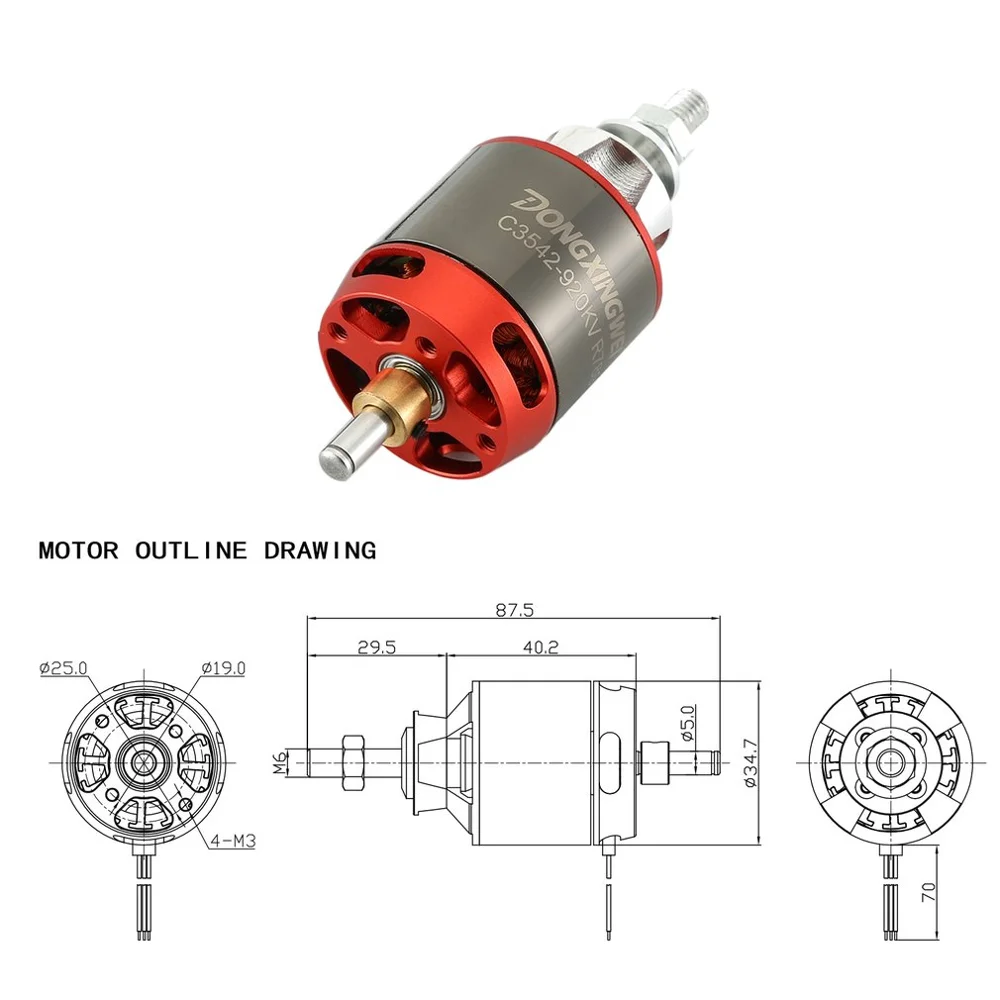 Бесщеточный мотор C3542 920KV 2 4S с внешним ротором 6 мм для радиоуправляемого дрона FPV
