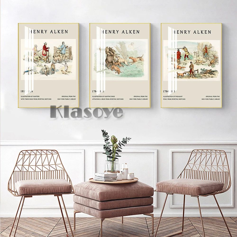

Henry Alken Exhibition Museum Poster Sporting Sketch Illustration Hunters With Dogs Vintage Art Print Canvas Painting Home Decor