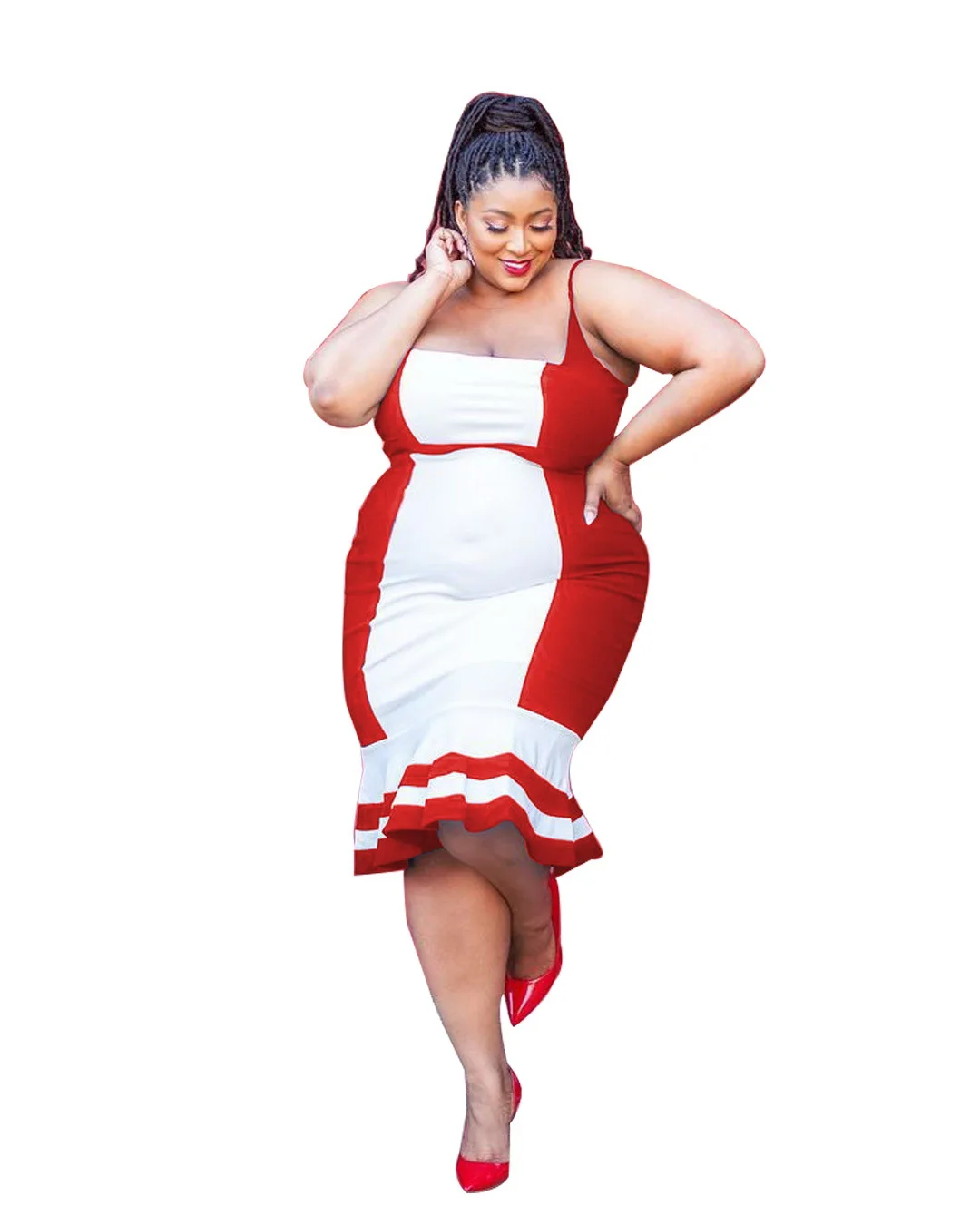 

L-4XL Plus size women summer dress 2021 halter Fashion color matching sleeveless elegant fishtail dresses Wholesale Dropshipping