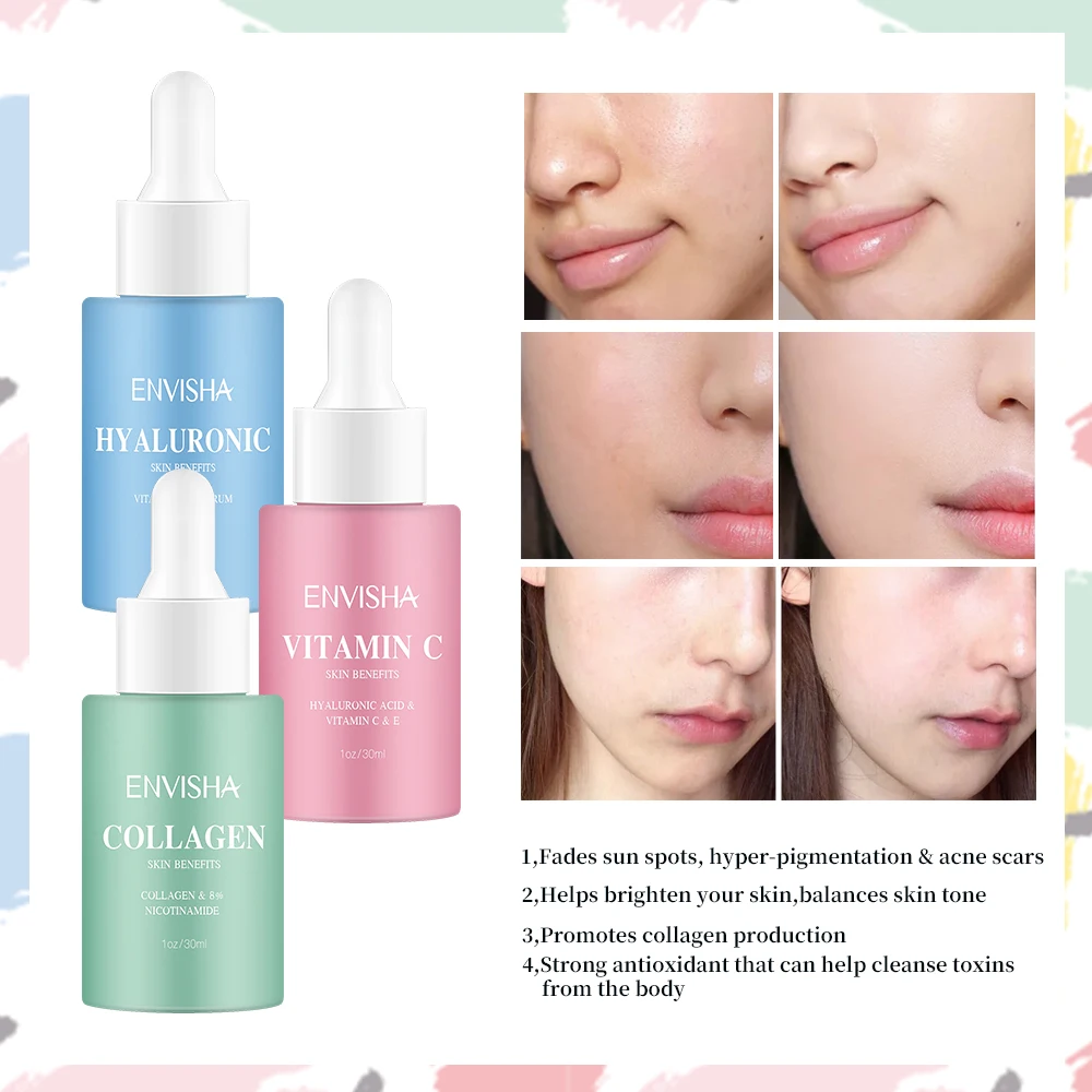 

ENVISHA Face Serum Set Anti Aging Wrinkle Collagen Vitamin C Hyaluronic Acid Moisturizing Korean Skin Care Essence Whitening