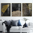 Скандинавские абстрактные постеры с золотой текстурой древесины, роскошные черно-белые картины на холсте, украшение для дома, для гостиной, настенные художественные картины