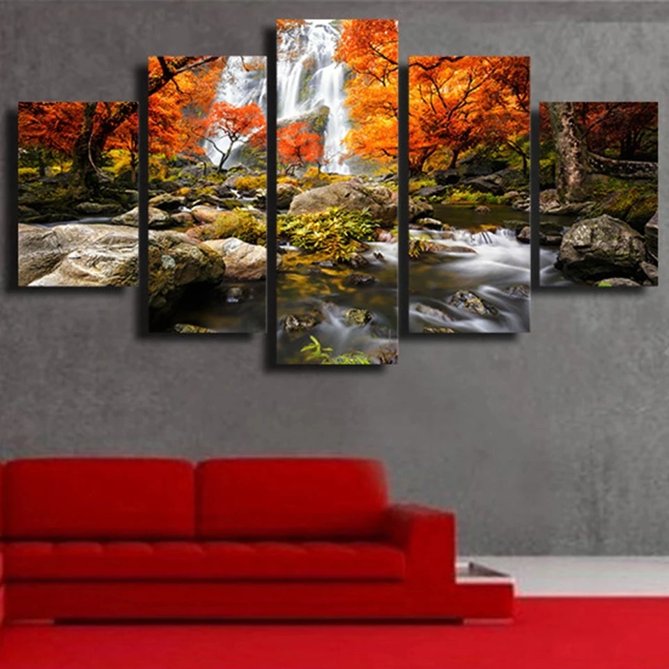 

New Canvas Prints Poster Modular Wall Art Pictures Frame 5 Pieces Autumn Nature Forest Landscape Painting Living Room Home Decor