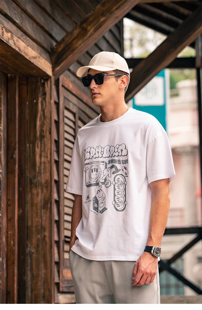 

2310 Men's Fashion Street Half Sleeve Couple Loose Cotton Childlike Print Short Sleeve T-Shirt