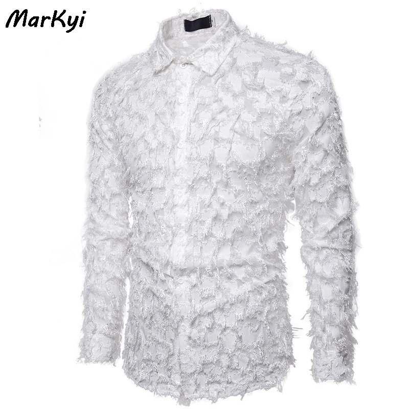 MarKyi модные мужские рубашки ручной работы из трехмерной ткани с перьями Хорошее