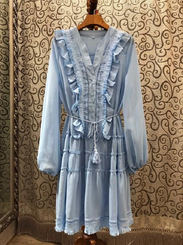 

Tassel Party Sexy Club Dresses 2020 Autumn Style Women V-Neck Ruffles Patchwork Long Sleeve Red Blue Black Dress Vestidos Mujer