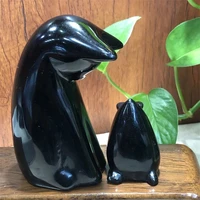 1set black obsidian carved cat with mouse ornament figurines quartz natural minerals sculpture healing decor witchcraft supplies