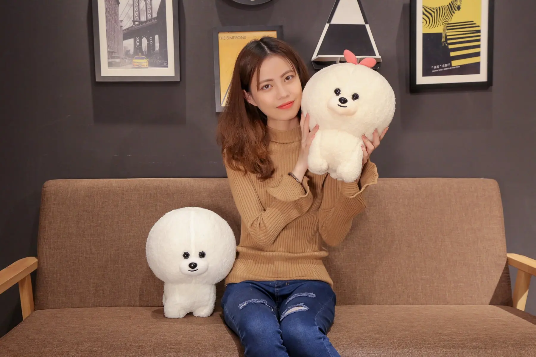 1 шт. Прямая поставка новинка Милая Белая собака пара Bichon плюшевые игрушки для