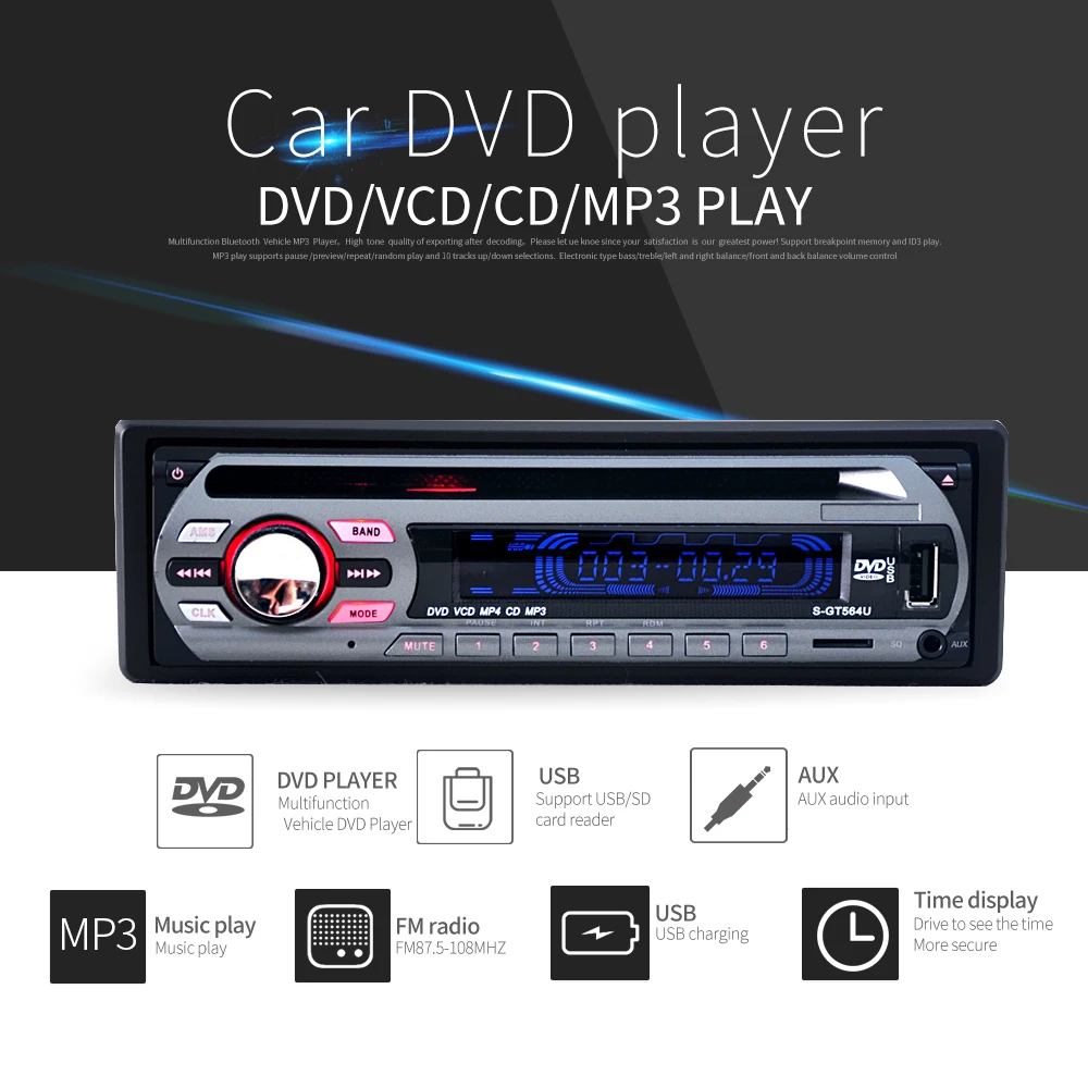 Универсальный автомобильный DVD/VCD/CD mp3-плеер Supprt USB U диск/SD карта/AUX вход музыкальный плеер стерео fm-радио USB 5 В зарядка автозапчасти