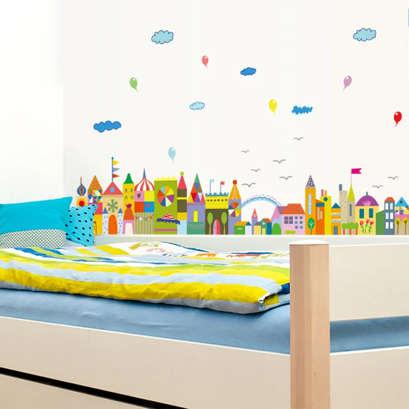 

Cartoon Nordic Castle Wall Stickers for Kids Room Kindergarten Baseboard Wall Decals Self-adhesive PVC Art Murals Home Decor